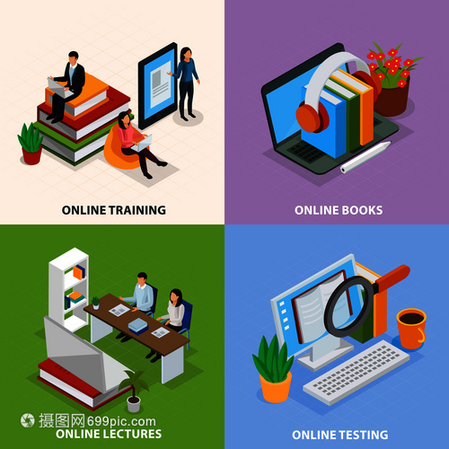 線(xiàn)教育等距理念,網(wǎng)絡(luò)培訓(xùn),電子書(shū)籍,互聯(lián)網(wǎng)講座,知識(shí)測(cè)試孤立矢量插圖線(xiàn)教育等距
